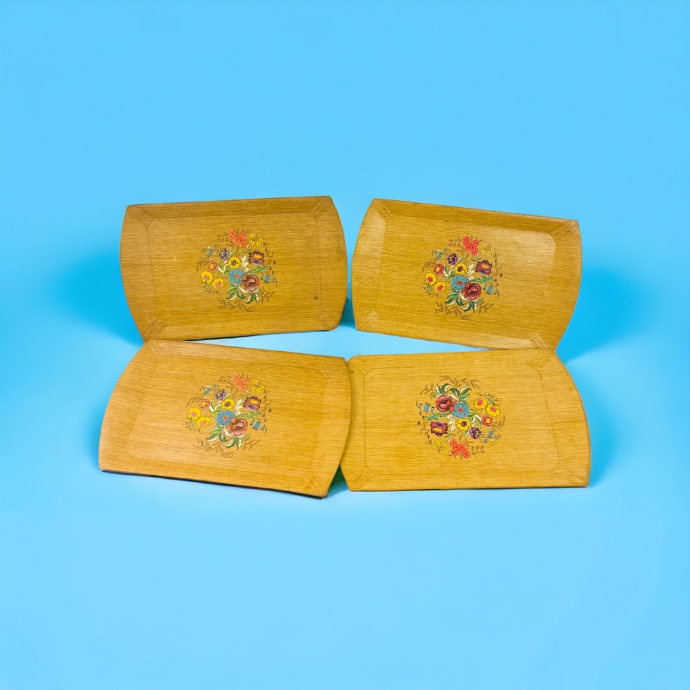 Hasko de Luxe Wooden Lap Trays with Floral Print | Set of 4 (18”L x 11”W)" - Picture 3 of 9